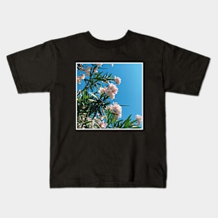 Pretty Pink Flowers Photography design with blue sky nature lovers Kids T-Shirt